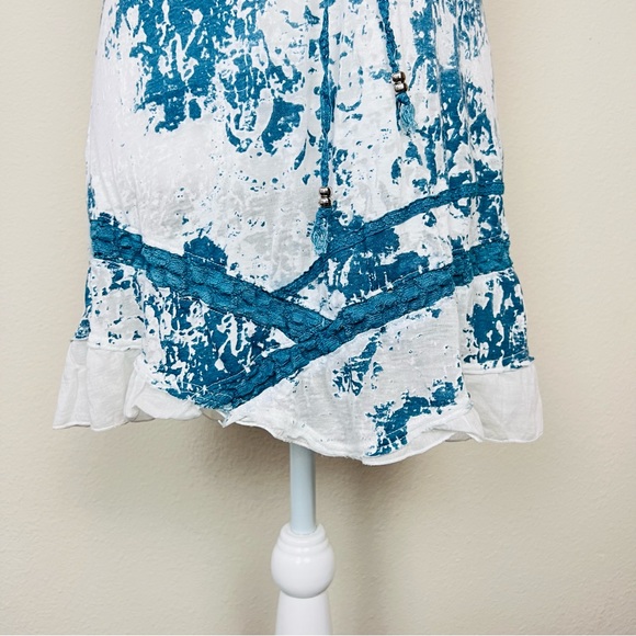 Mürmür White & Blue Burnout Stud Embellished Lace Up Long Tank Top Tunic / Dress - Picture 7 of 11